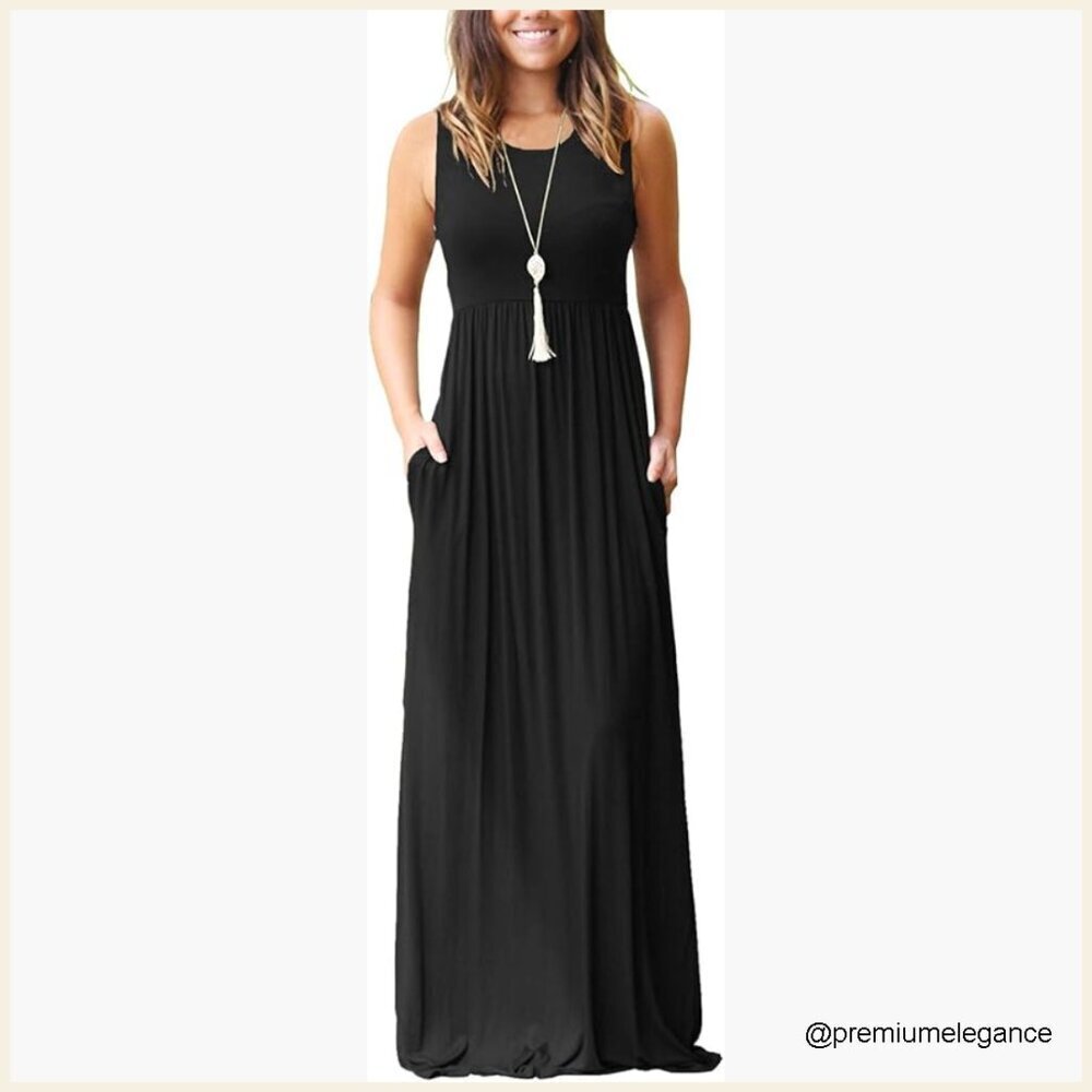 Loose Maxi Dress with Pockets, Casual Long Sleeveless Maternity Summer